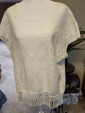 Chico's Ivory Crochet Fringe Shell